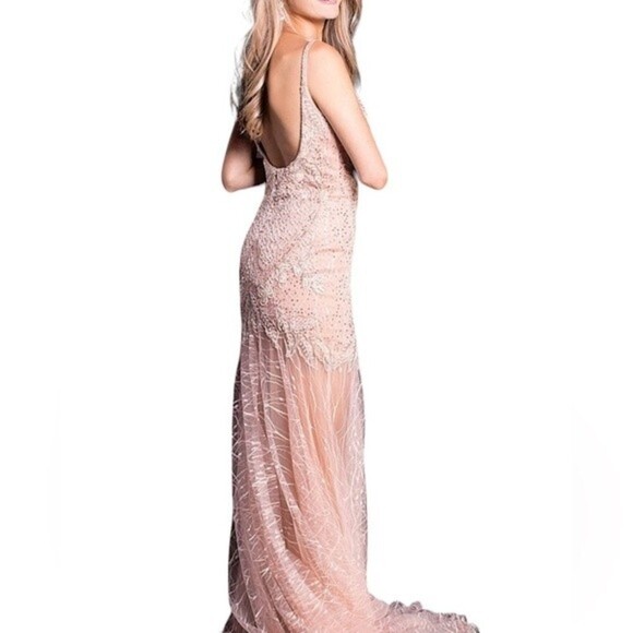 Jovani Style 49569 Fit & Flare Beaded Embroidered Mermaid Blush Gown Size 6 - Picture 3 of 16